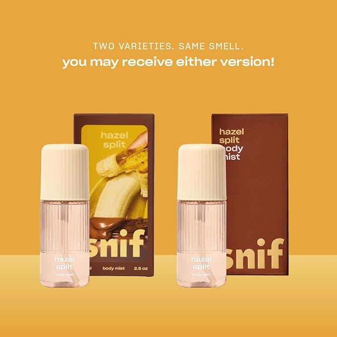 Snif Hazel Split Body Mist 2.5oz, Gourmand Chocolate Hazelnut Fragrance Mist for Body & Hair, Cocoa, Banana & Coconut, Clean, Vegan, Cruelty Free