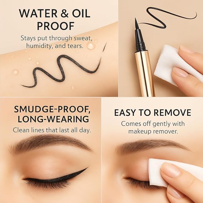 Vegan Waterproof Liquid Eyeliner Pen – Black, Smudge-Proof, Long-Lasting, Precise Tip, Easy Application, All-Day Wear