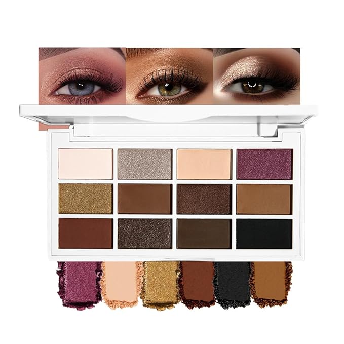 12 Colors Matte Shimmer Eyeshadow - Cool-toned Eyeshadow Palette, Long-Lasting Waterproof Crease-Proof Pigmented, Built-In Mirror, Vegan Cruelty-Free for Daily & Glam Makeup Looks 02#