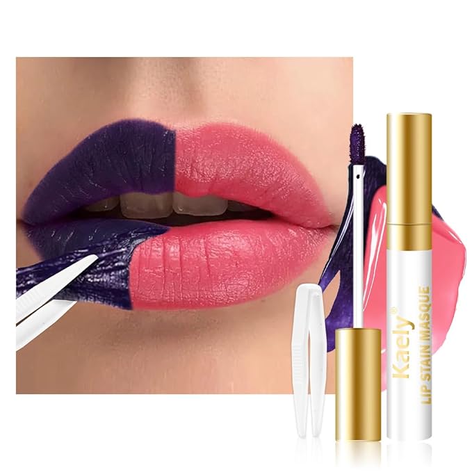 Kaely Coral Red Lip Stain Peel Off Masque, Long Lasting Waterproof Smudge Proof Lip Tint, Non-Transfer Semi Permanent Lipliner Tattoo with Tweezer, Matte Finish, Vegan & Cruelty-Free, 12