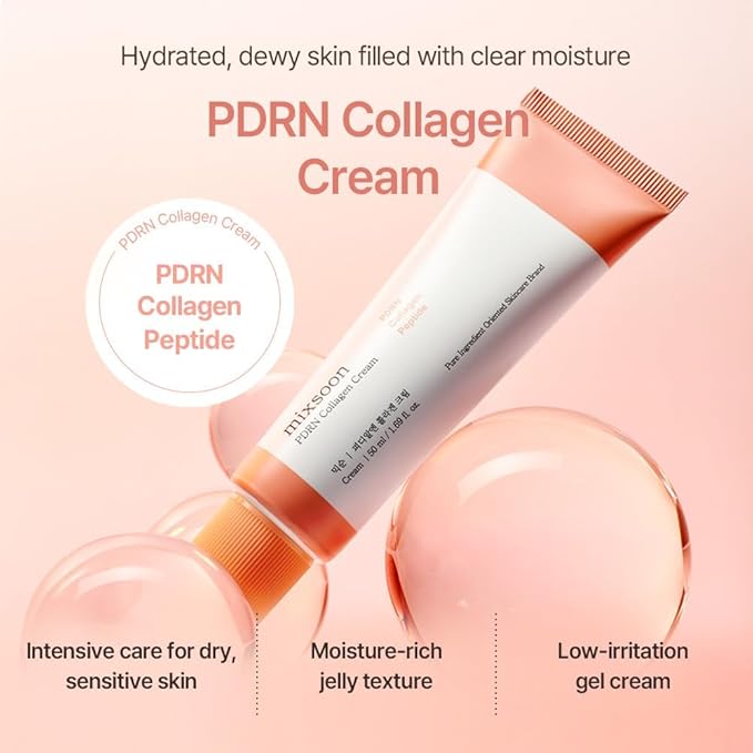mixsoon PDRN Collagen Cream - Firming, Hydrating and Revitalizing Lightweight Face Gel, Radiance Collagen Peptides, Nourishing Moisturizer for Smooth Skin 50ml / 1.69 fl.oz. Korean Glass Skin Care