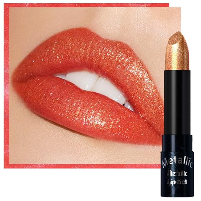 Kaely Glitter Metallic Lipstick Makeup, Shimmer Metallic Lipsticks for Women, High Pigmented Lip Gloss Long Lasting Waterproof Smudge Proof, Vegan & Cruelty-Free, 08
