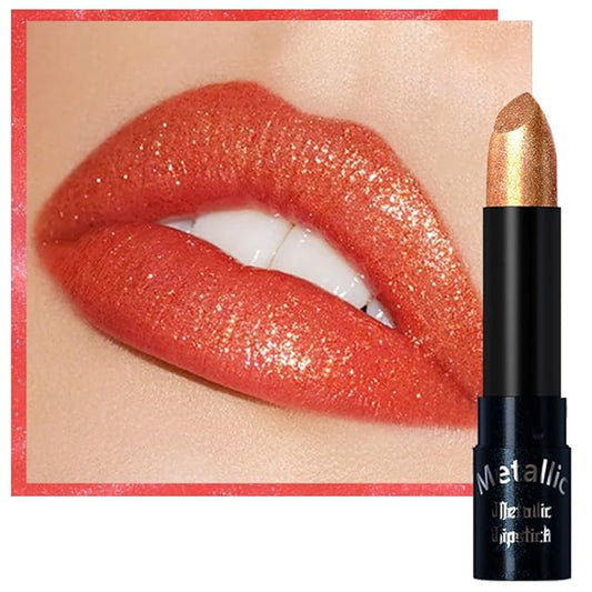 Kaely Glitter Metallic Lipstick Makeup, Shimmer Metallic Lipsticks for Women, High Pigmented Lip Gloss Long Lasting Waterproof Smudge Proof, Vegan & Cruelty-Free, 08