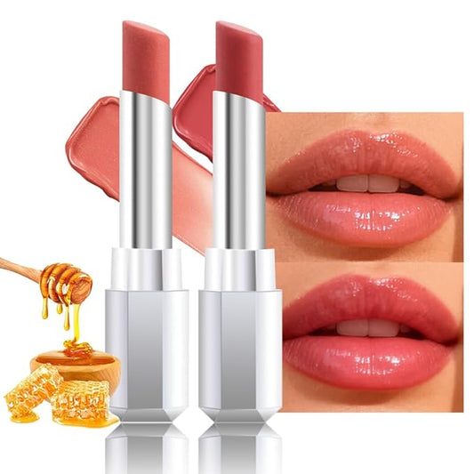 Honey Lipstick Tinted Lip Balm - Shine Moisturizing Lipstick for Women, Natural Nourishing Hydrating Lip Gloss Stain for Dry Lips, Tint Sheer Lightweight Makeup, Vegan - 2Pc Honey & Nude