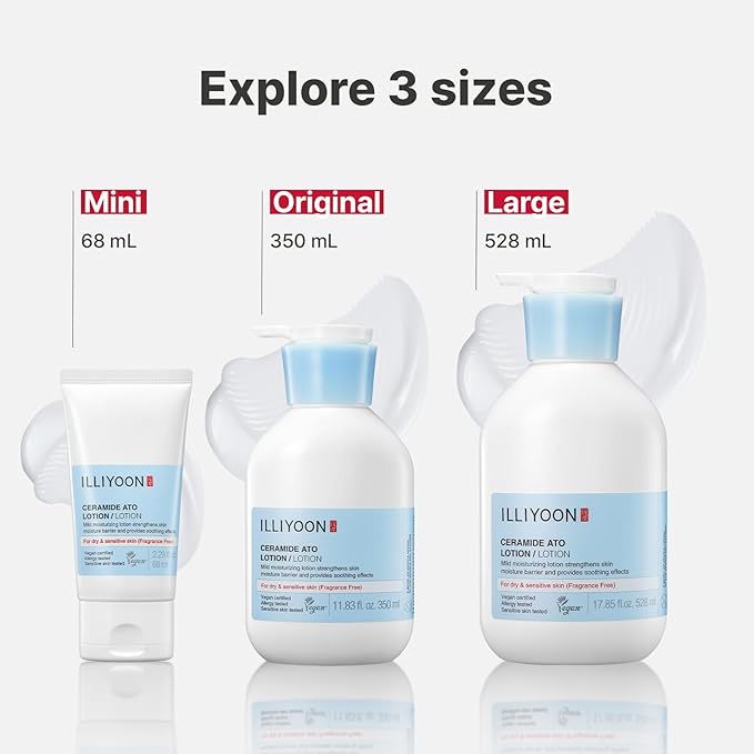 Illiyoon Ceramide Ato Lotion | Lightweight Moisturizer for Dry & Sensitive Skin, Barrier Repair for Face and Body, Mild for Babies, Vegan Certified, Korean Skincare, 2.29 fl.oz.