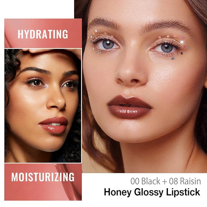 Honey Lipstick Tinted Lip Balm - Shine Moisturizing Lipstick for Women, Natural Nourishing Hydrating Lip Gloss Stain for Dry Lips, Tint Sheer Lightweight Makeup, Vegan - 2Pc Brown & Raisin