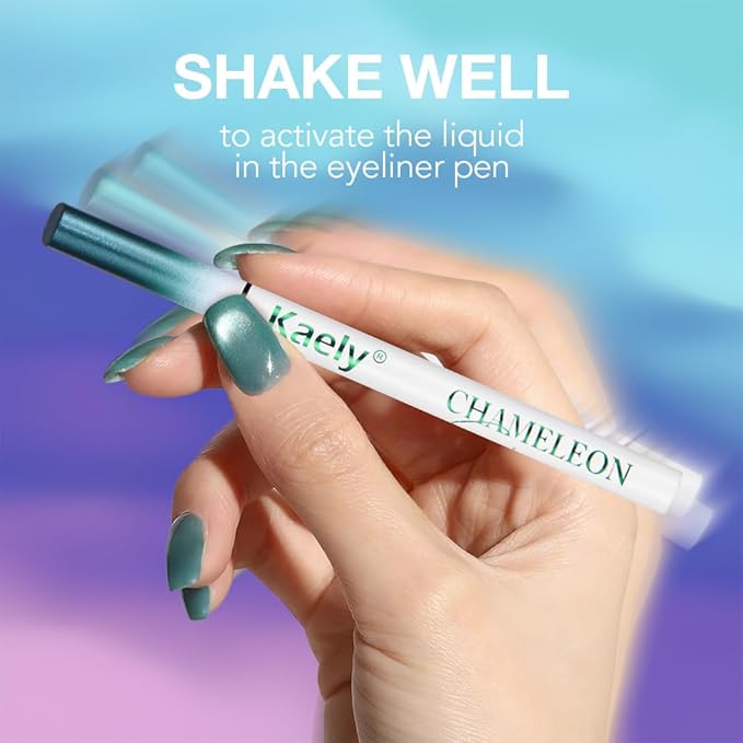 Kaely Chameleon Liquid Eyeliner, Glitter Metallic Chrome Eyeliner Liquid, Multichrome Eye Liner Waterproof Smudge Proof, High-Pigmented Makeup Looks, Quick-Drying, Cruelty-free, 05 Teal