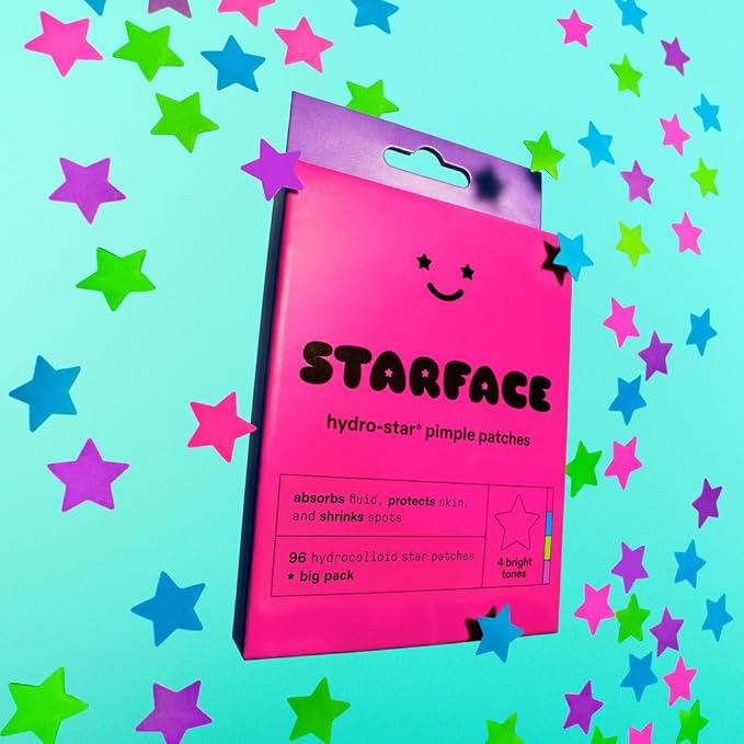 Starface Party Pack BIG PACK Hydro-Stars, Colorful Hydrocolloid Pimple Patches, Absorb Fluid and Reduce Redness, Cute Star Shape (96 Count) (Pack of 2)