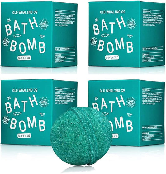 Old Whaling Co Sea la Vie Bath Bomb – Set of 4 – Handmade Bath Soak with Epsom Salts – Cleansing, Soothing and Moisturizing Fizz – Rose, Apple and Jasmine Scent, 8 oz
