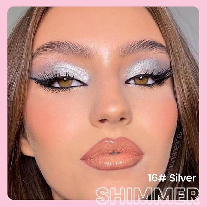 2in1 Shimmer Cream Eye Shadow Stick - Silver, Eyeliner Pencil Eyeshadow Palette Makeup, Waterproof Long Lasting Brightener, Crease Proof & Smudge Resistant, Cream Eyeshadow with Built-in Smudger