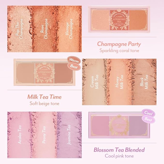 I'M MEME Blusher Palette - Afternoon Tea_Blossom Tea | Soft Pink, Peach, Lavender, 3 Shades Palette, Matte Powder, Face & Cheeks, For All Skin Tones, Powdery Finish, Lightweight Formula, 0.4 Oz