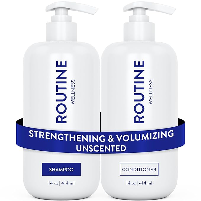 Routine Wellness Anti-Thinning Shampoo and Conditioner Set for Thinning Hair - Biotin DHT Blocker Women & Men - Color Safe Shampoo for Hair Loss & Healthier Hair - Unscented (Pack of 2)