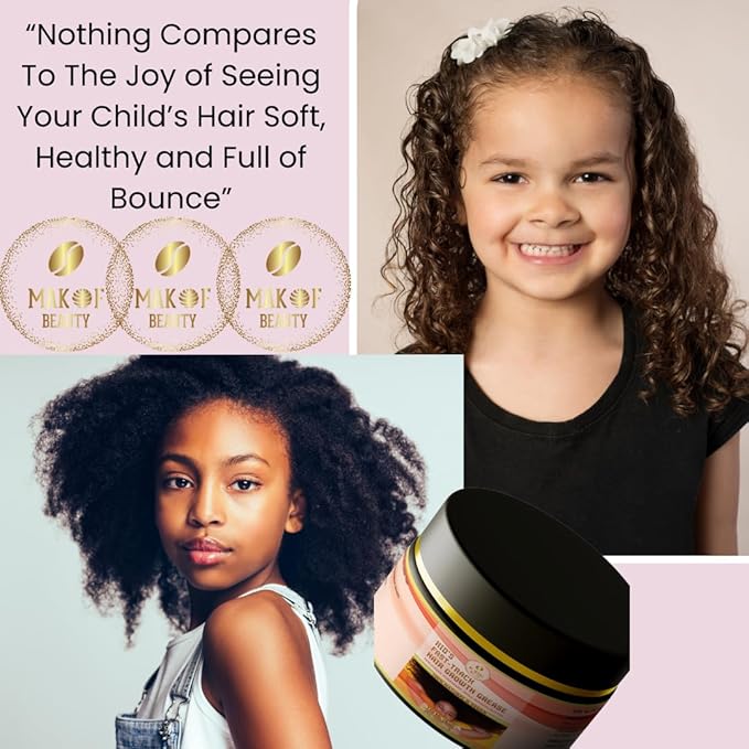 Kid's Hair Growth Grease with Raw Organic and Pure Batana Extract, Rosemary, Fenugreek, Amla oil Mango Butter. Improve Elasticity. Perfect Curly, coily and straight Hair types. 120 Ml