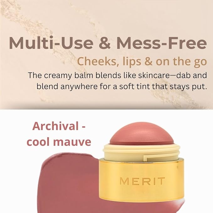 MERIT Flush Balm Cream Blush – Archival Cool Mauve | Hydrating Radiant Cheek & Lip Tint Stick with Vitamin E | Lightweight, Buildable, Vegan & Cruelty-Free Blush