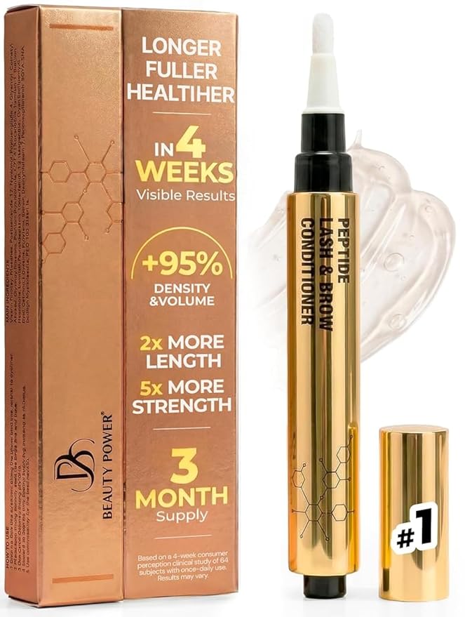 Eyelash Serum & Eyebrow Conditioner - Prostaglandin-Free & Hormone-Free - Dual Peptides & Vitamin B5 for Thicker Fuller Lashes - Safe for Sensitive Eyes - 5ml (3-Month Supply)