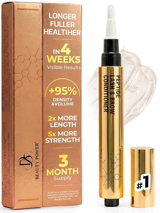 Eyelash Serum & Eyebrow Conditioner - Prostaglandin-Free & Hormone-Free - Dual Peptides & Vitamin B5 for Thicker Fuller Lashes - Safe for Sensitive Eyes - 5ml (3-Month Supply)
