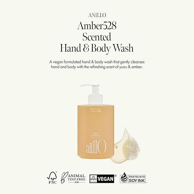 Amber528 Body Wash – Vegan, Sulfate-Free Cleanser with Yuzu & Amber, Hydrating & Soothing, pH-Balanced, Gentle for All Skin Types, Subtle Scent, 15.22 fl. oz