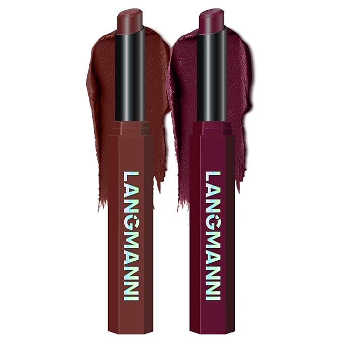 Jolilab 2Pcs Velvet Matte Lipstick Nude Matte Soft Dark Color Stick High Pigmented Long-Lasting Waterproof Lip Stick Lip Balm Beauty Cosmetics Gift for Women(#11+12)