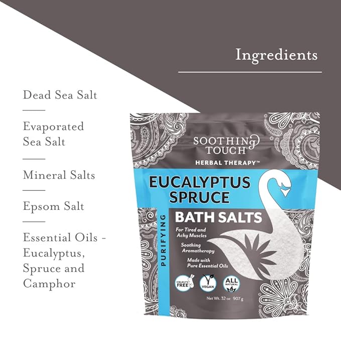 Soothing Touch Eucalyptus Spruce Bath Salts Pouch, 32 Ounce
