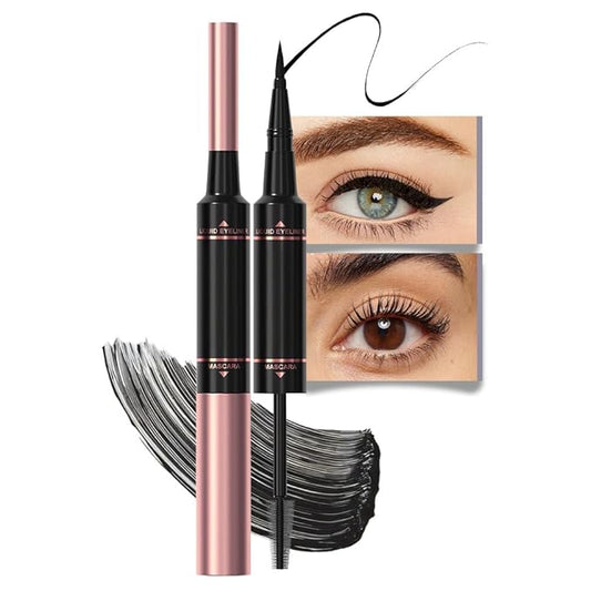 Voluminous Waterproof Black Mascara Eyeliner - Buildable Lengthening, Curling & Defining for Dramatic Volume, Smudge-Proof 24H Wear, Cruelty-Free Blackest Black, Vegan
