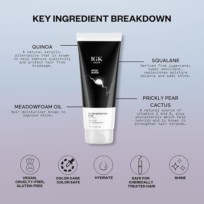 IGK Hair Gloss Toner & Depositing Mask + At-Home Color Tool Set | Pitch Black Smoky Gray | Semi-Permanent Shine + Tone | Salon-Quality Application