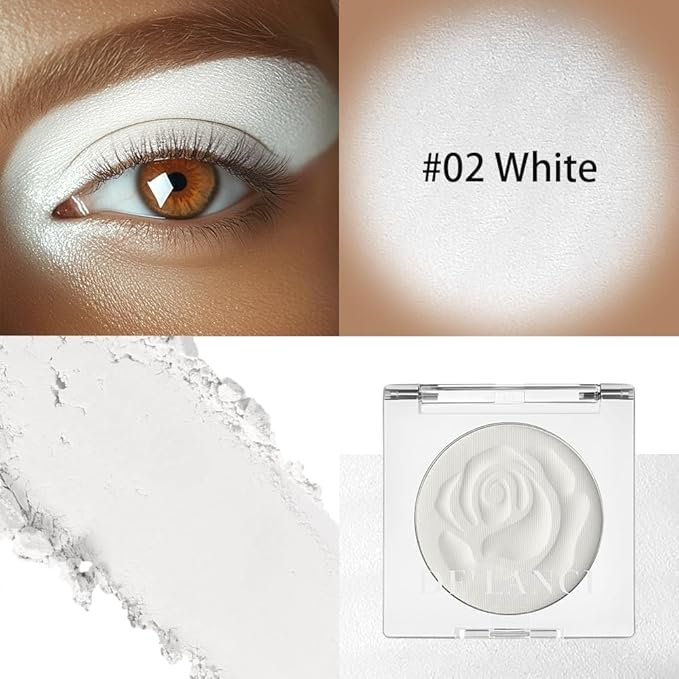 DE'LANCI Matte White Eyeshadow, High Pigment Vegan Pressed White Powder Waterproof, Velvety Blendable Formula for Eye Base, Travel Friendly with Brush Longwear Makeup for Stage Halloween & Cosplay, 02