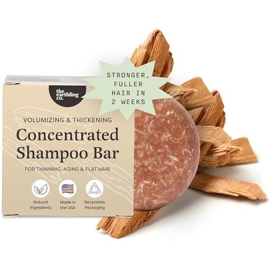 The Earthling Co. Volumizing Shampoo Bar For Hair Thickening, Fullness, Strength, and Hair Growth - Sulfate, Silicone, Paraben Free for Thinning, Flat, Fine Hair - Made in USA (Sweet Sandalwood, 3oz)