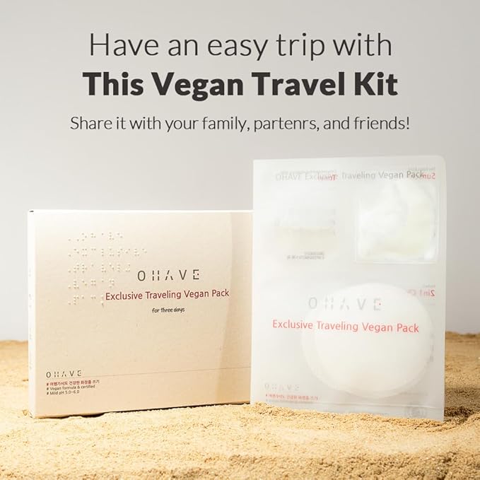 OHAVE Travel Cosmetic Case with Vegan Skincare Essentials – Compact Skincare Organizer with Cleanser, Moisturizer, Serum & Toner – Cruelty-Free, Eco-Friendly, Portable Size Fro 3 Pack