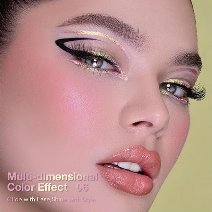 Kaely Chameleon Liquid Eyeliner, Glitter Metallic Chrome Eyeliner Liquid, Multichrome Eye Liner Waterproof Smudge Proof, High-Pigmented Makeup Looks, Quick-Drying, Cruelty-free, 06 Iridescent Pink