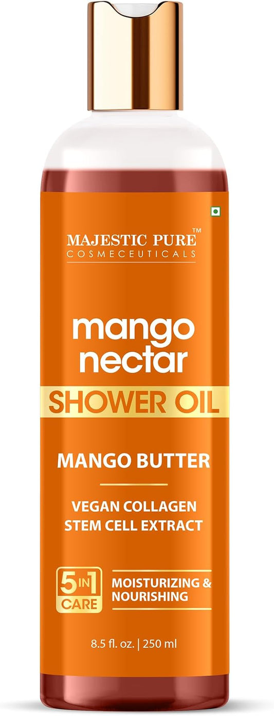 Majestic Pure Mango Nectar Shower Oil, Moisturizing with Mango Butter and Vegan Collagen, 8.5 fl oz