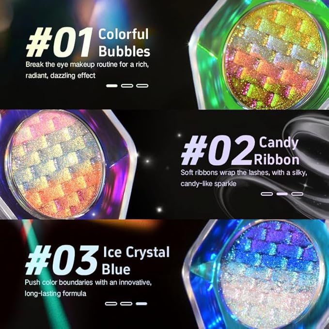CHARMACY Chameleon Diamond Rainbow Eyeshadow, Multichrome Face Highlighter Palette, Multi-use, Long Lasting, High Pigment, Metallic Glitter Sparkling Eyeshadow Eyes Makeup Highlighter #02