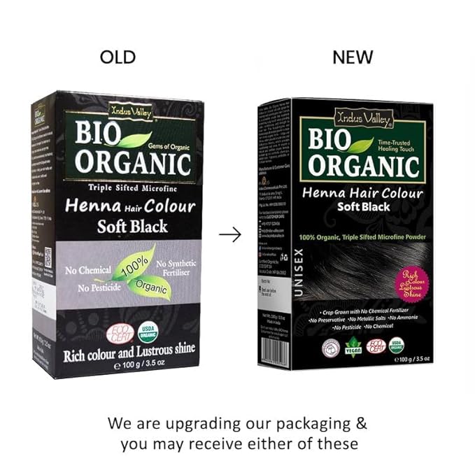 Indus Valley Organic Henna Hair Colour Kit for Women- Chemical-Free, 100% Grey Coverage, Natural Soft Black Henna Powder - Vegan, Herbal Hair Dye, Infused with Plant Based Ingredients