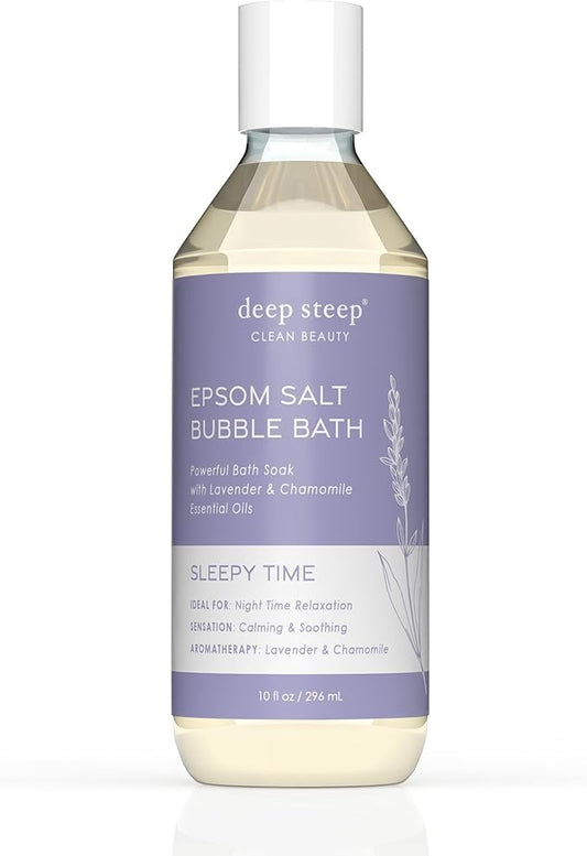 Deep Steep Epsom Salt Bubble Bath, Sleepy Time, 10 oz – Calming Soak with Coconut, Argan, Shea Butter, Aloe Vera & Essential Oils – Vegan, Clean Beauty, Relaxation & Stress Relief