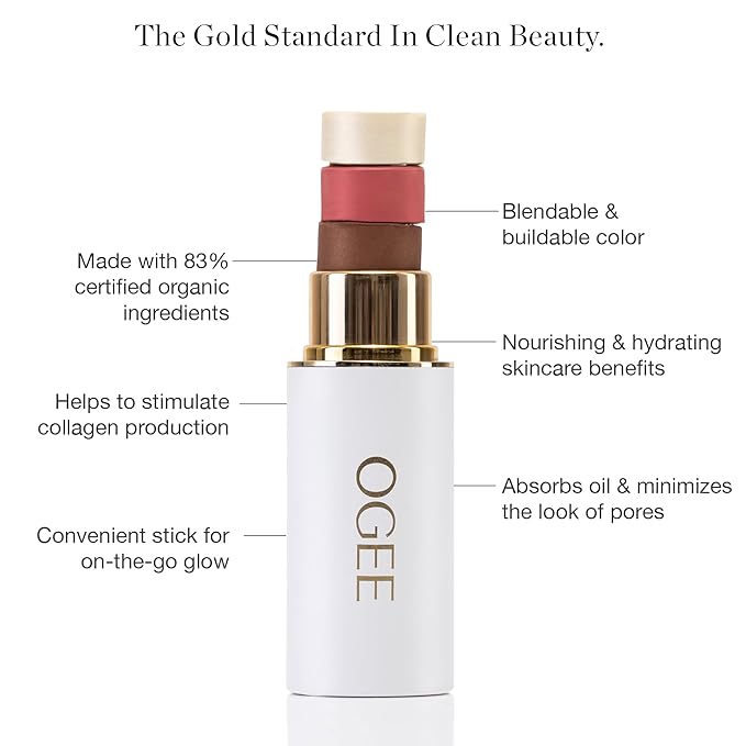 Ogee Sculpted Face Stick (TOPAZ - MATTE ROSY PEACH) Certified Organic Blush Stick - Multi-Use Cream Blush & Highlighter Stick