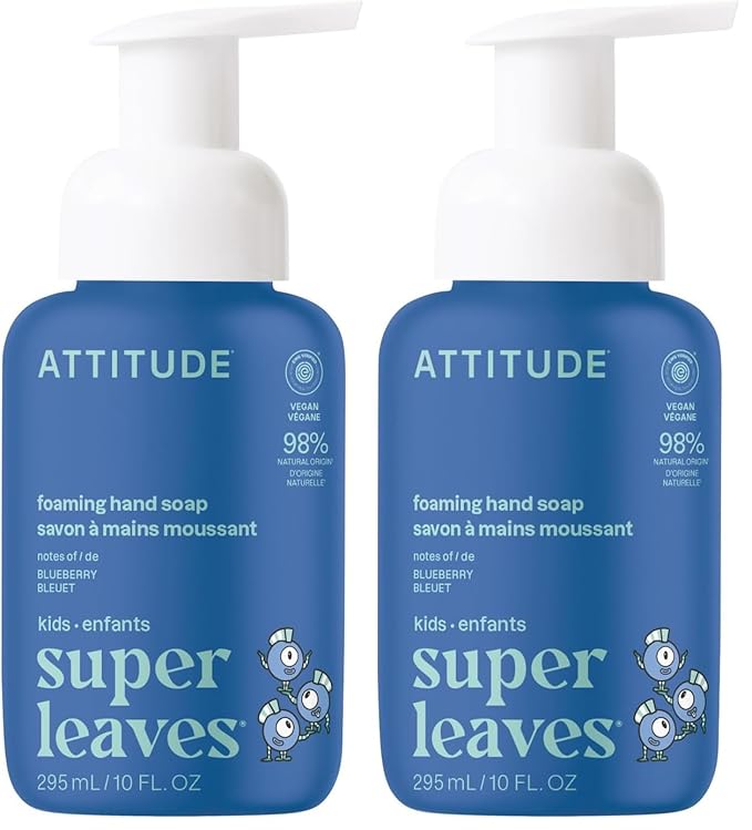 ATTITUDE Foaming Hand Soap for Kids, Plant and Mineral-Based Ingredients, Vegan and Cruelty-free Personal Care Products, Blueberry, 10 Fl Oz (Pack of 2)