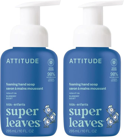 ATTITUDE Foaming Hand Soap for Kids, Plant and Mineral-Based Ingredients, Vegan and Cruelty-free Personal Care Products, Blueberry, 10 Fl Oz (Pack of 2)