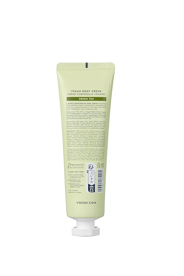 VOESH Vegan Body Creme, Skin Moisturizing Cream - Green Tea, K-Beauty Korean Skincare - 3oz
