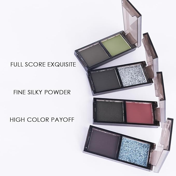AMY'S DIARY 2 Color Shimmer Silver Black Eyeshadow Palette – Shimmer matte Shades eye shadow for Eye Makeup, Long-Lasting & Highly Pigmented, Vegan & Cruelty-Free for woman (01#)