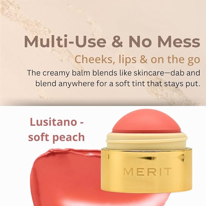MERIT Flush Balm Cream Blush – Lusitano Soft Peach | Hydrating Radiant Cheek & Lip Tint Stick with Vitamin E | Lightweight, Buildable, Vegan & Cruelty-Free Blush