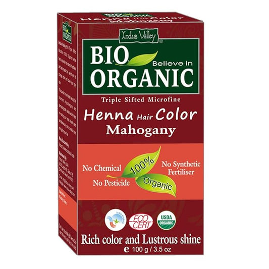 Indus Valley Bio Organic Natural Henna Hair Color Mahogany 100gm| 100% Gray Hair Coverage And Long Lasting Hair Dye | Vegan and Cruelty-Free | Plant Based Ingradients Hair Color