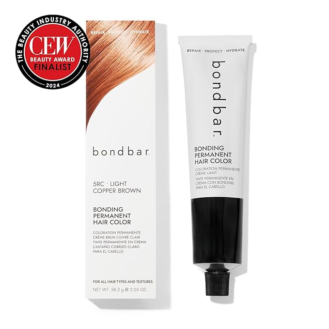 Bondbar 5RC Light Copper Brown Bonding Permanent Creme Hair Color, Repairing hair dye for all hair types, Vegan, Built in Bonding, 2.05 Oz
