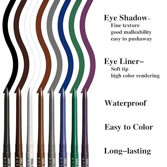 4Pcs Retractable Creamy Eyeliner & Eyeshadow Sticks for Women, Black White Brown Blue Purple Green Gray Colors, Ultra Pigmented Eye Pencils, Matte Satin Finish,Vegan (4 Pcs: 07# Blue)