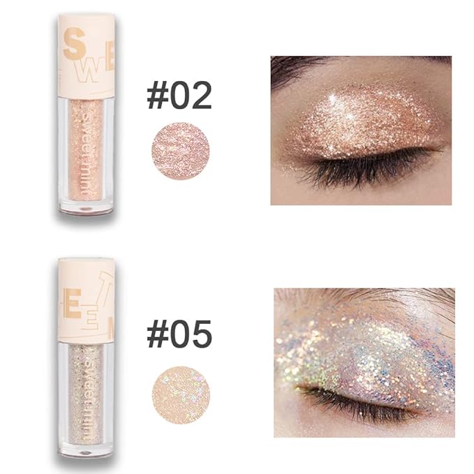 SUAKE Liquid Sparkling Glitter Eye Shadow Sticks – Crystal Silver Golden Eyeshadow, Eyeliner, Eyelid Shimmer Highlight Makeup, sombra de para ojos,Waterproof Quick-Drying