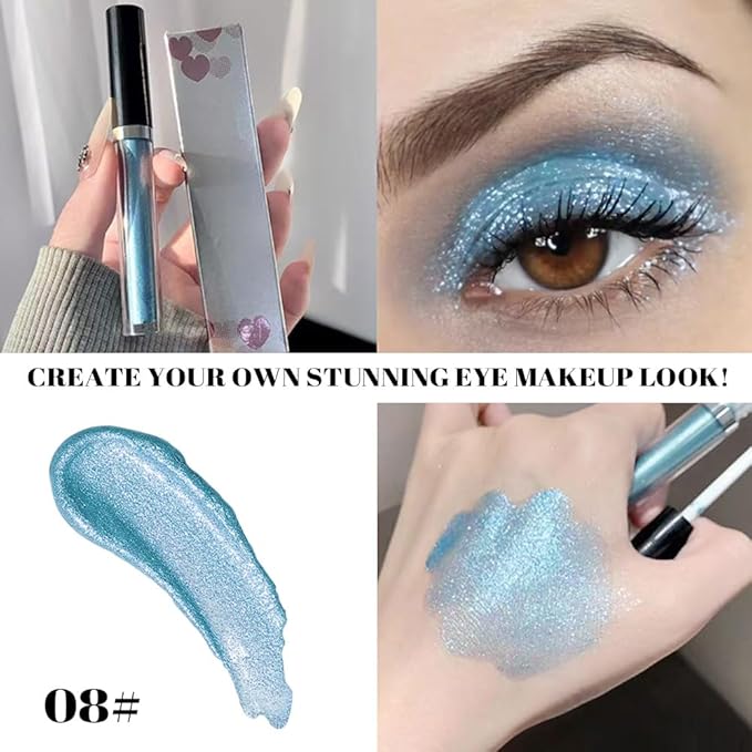 SUAKE Liquid Sparkling Glitter Eyeshadow Stick Pack - High Pigment Shimmer Metallic Eye Shadow, Long-Lasting, White Blue Black Gold Purple Bold Colors,Quicking-Dry (8#-Blue, Pack of 1)