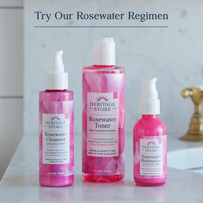 HERITAGE STORE Rosewater & Glycerin Hydrating Facial Mist - Dry Combination Skin Care - Rose Water Spray w/Vegetable Glycerine, Made Without Dyes or Alcohol, Hypoallergenic, Vegan, Cruelty Free, 12oz