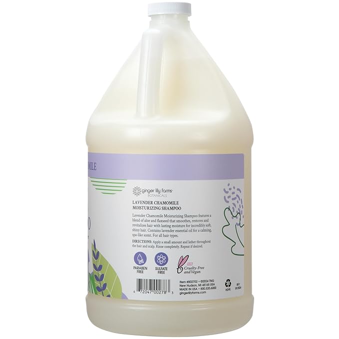 Ginger Lily Farms Botanicals Moisturizing Shampoo for All Hair Types, 100% Vegan & Cruelty-Free, Lavender Chamomile Scent, 1 Gallon (Pack of 4)