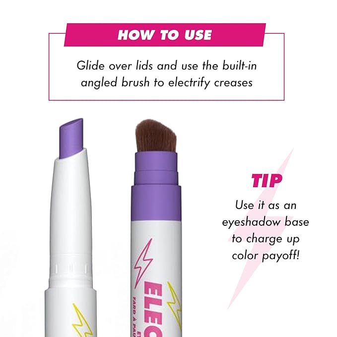 Lime Crime Electric Slide Eyeshadow & Brush Stick, LOL (Metallic Lavender) - Lightweight 2-in-1 Eyeshadow Smudge Stick with Angled Brush for Long Lasting Bold Color - Vegan