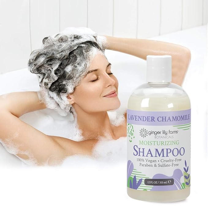 Ginger Lily Farms Botanicals Moisturizing Shampoo for All Hair Types, 100% Vegan & Cruelty-Free, Lavender Chamomile Scent, 12 Fl Oz (Pack of 6)