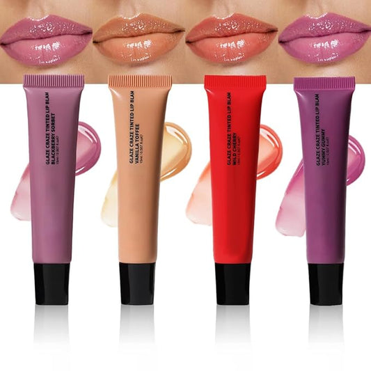 4Pc Light Gloss Tinted Buttery Lip Balm – Hydrating Lip Care with Nourishing Oils for Women’s Dry Lips, Natural Tint & Soft Gloss, Lip Plumper Moisture & Light Lip Stain Finish, Vegan #1+#2+#4+#5