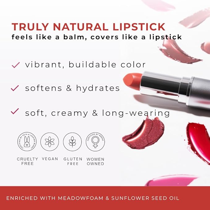 Honeybee Gardens Truly Natural Long Lasting Lipstick, Bermuda, Matte Medium Coral Pink, Naturally Hydrating & Nourishing, Vegan, Gluten-Free & Cruelty-Free, 0.11 oz / 3 g